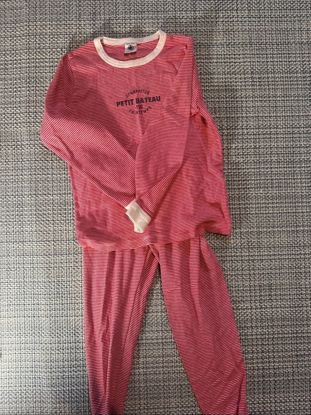 Petit Bateau Red and White Striped Kids Pajama Set